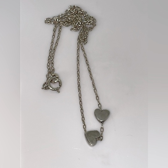 925 Sterling Silver Two 2 Heart Slide Pendants Necklace Couple Double Duo Twin - Picture 3 of 11